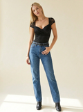 Lace Sweetheart Bodysuit Black front tucked