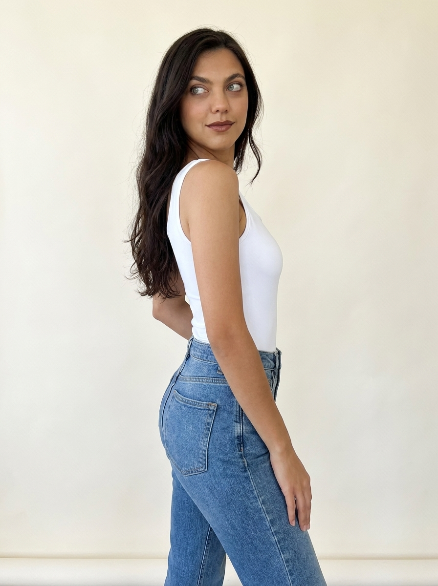 Square Neck Bodysuit White side