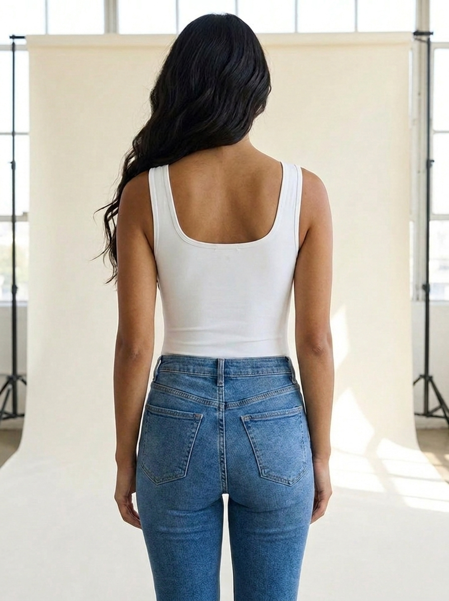 Square Neck Bodysuit White back tucked