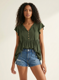 Tie Neck Babydoll Top Sage front