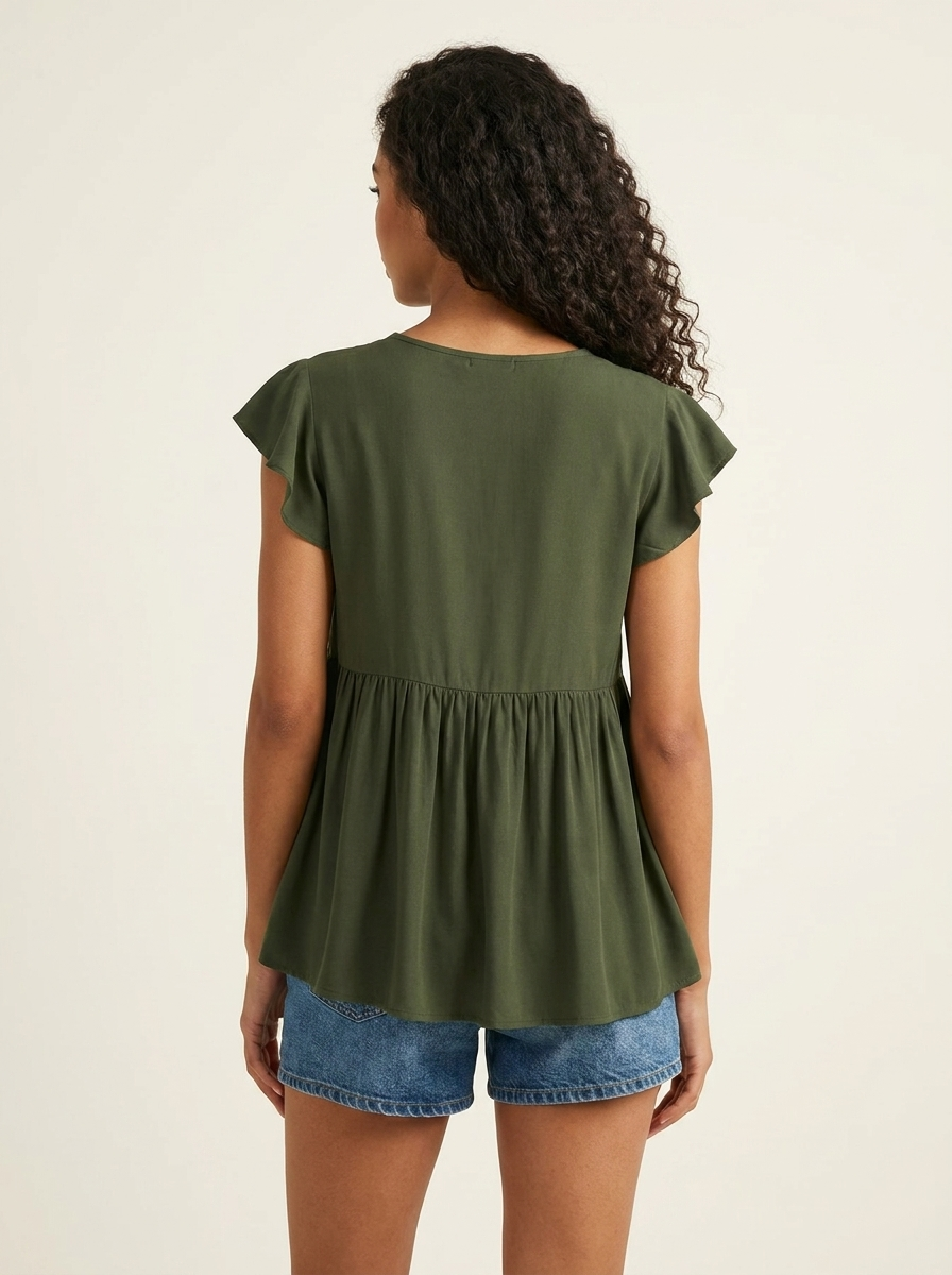 Tie Neck Babydoll Top Sage back