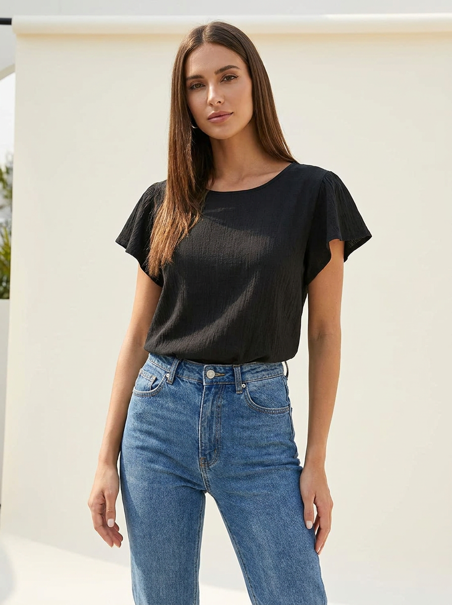 Cutout Tie Back Top Black front