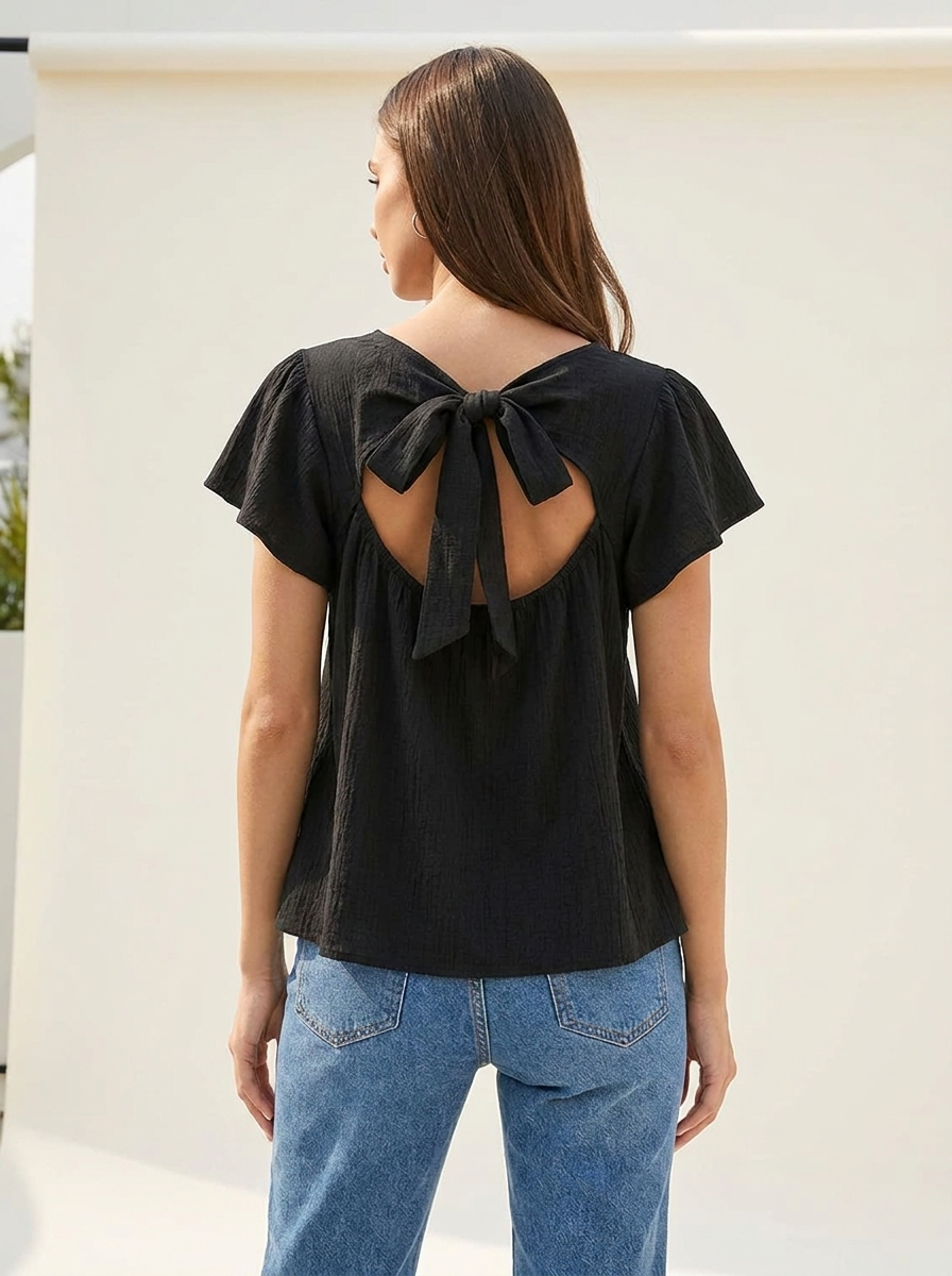 Cutout Tie Back Top Black back