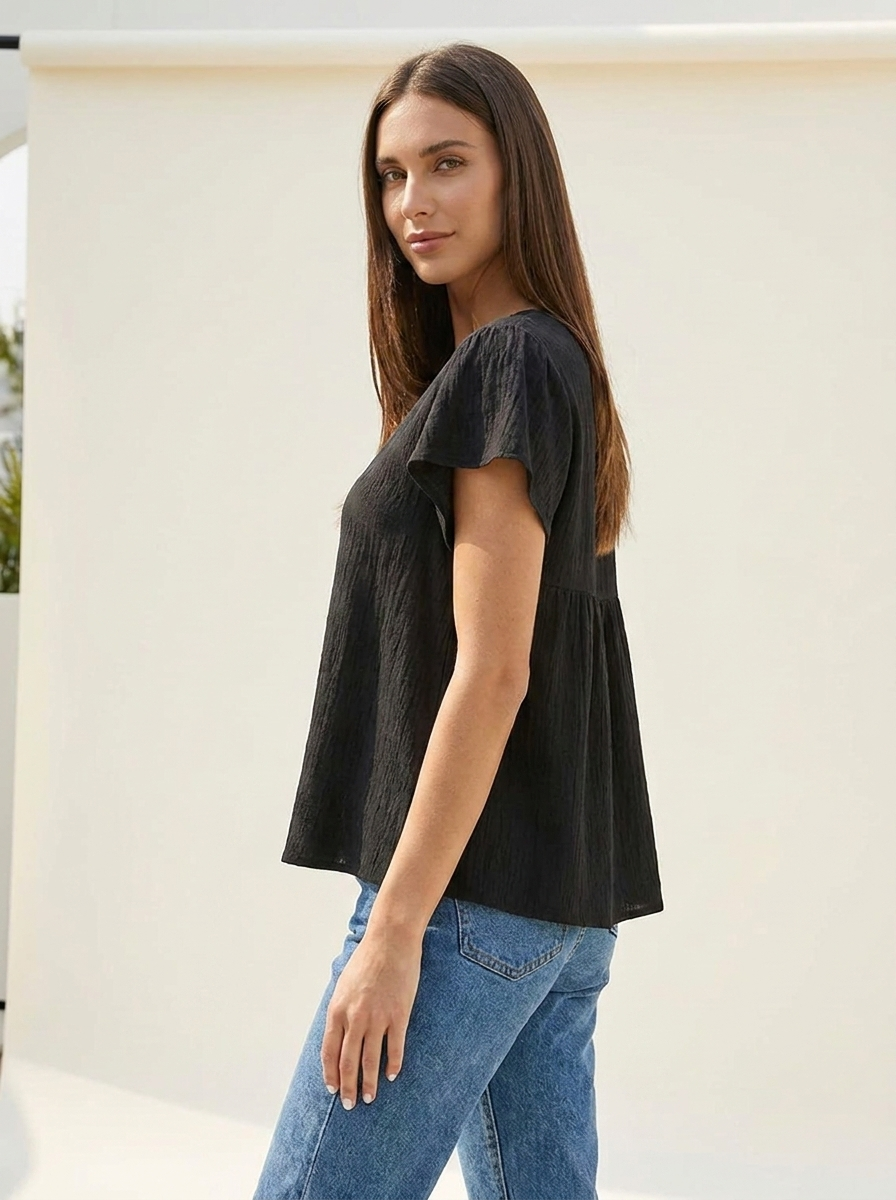 Cutout Tie Back Top Black side