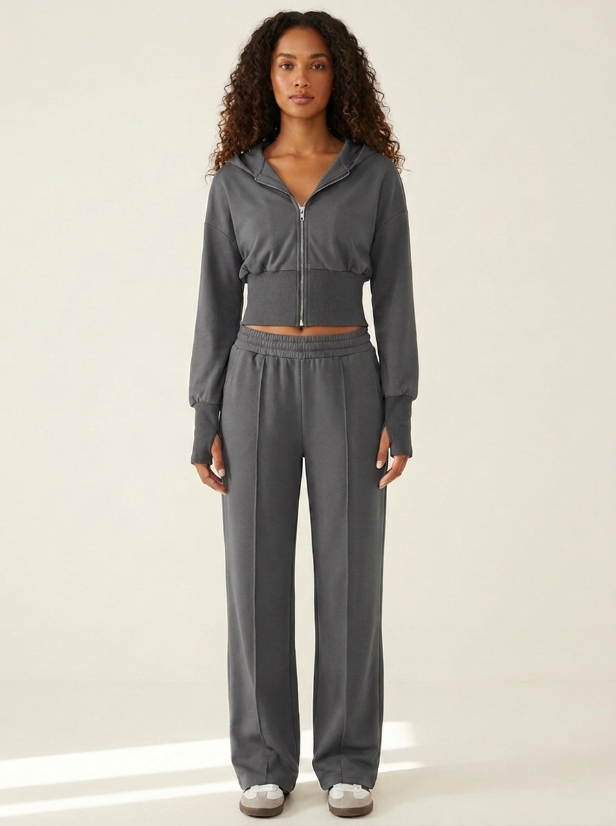 Zip-Up Hoodie Set Dark Gray front