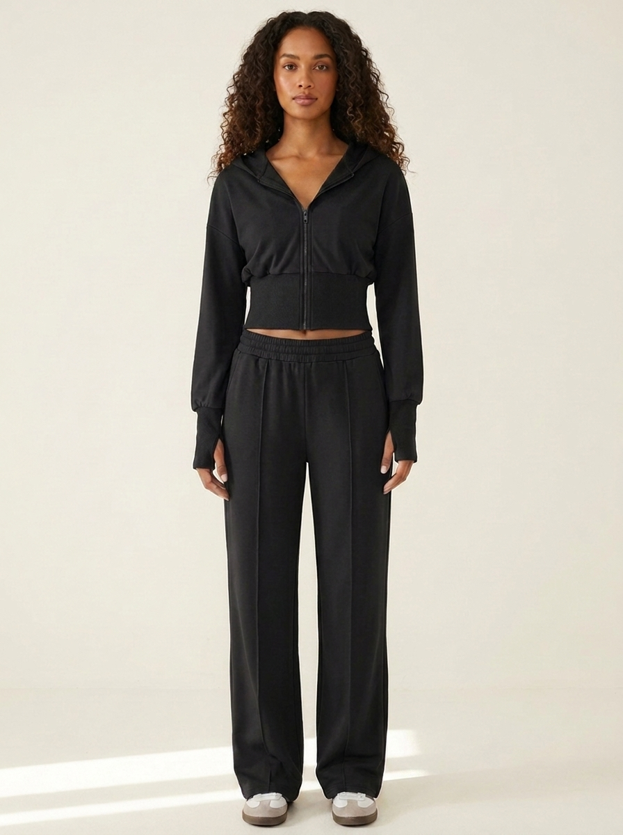 Zip-Up Hoodie Set Black front