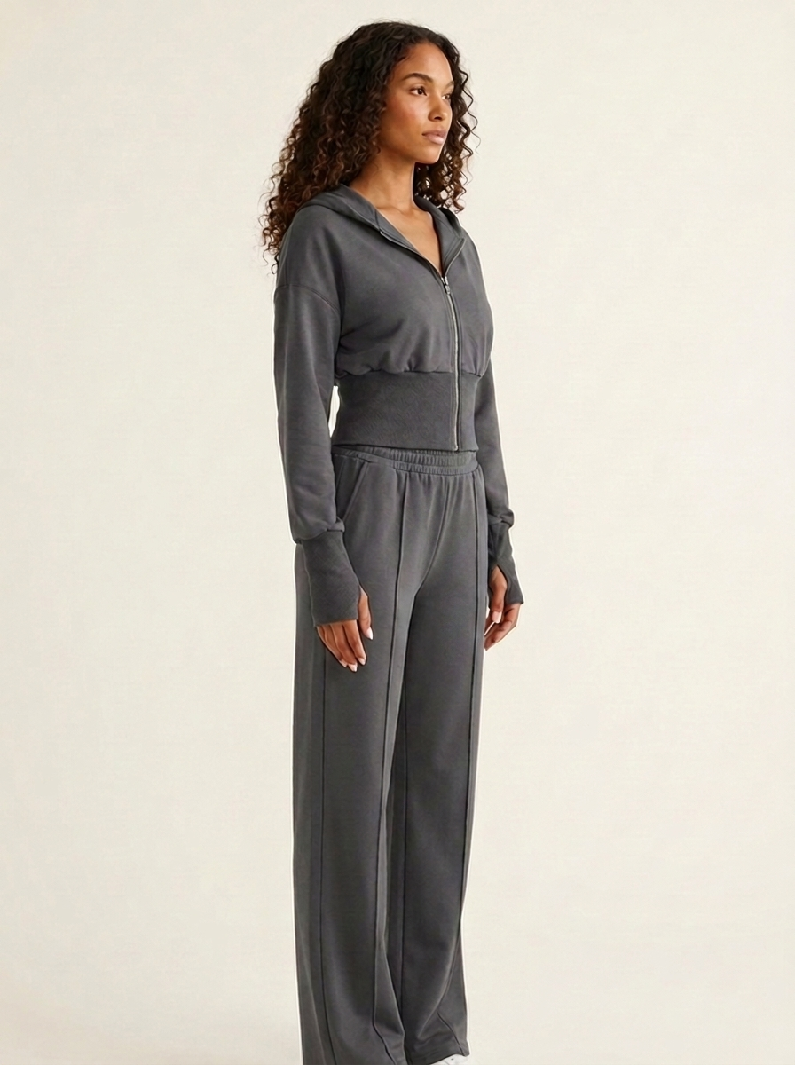 Zip-Up Hoodie Set Dark Gray side