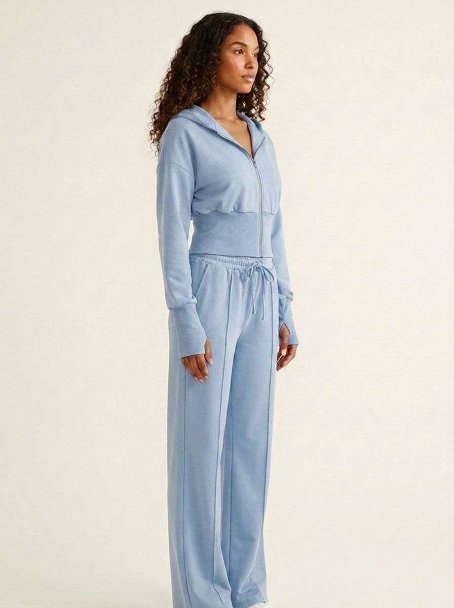 Zip-Up Hoodie Set Light Blue side