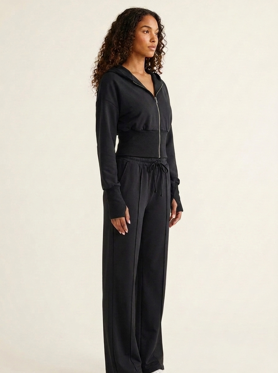 Zip-Up Hoodie Set Black side
