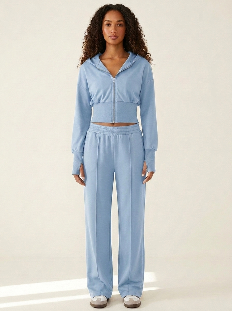 Zip-Up Hoodie Set Light Blue front