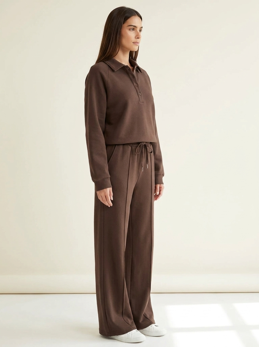 CleanGirlStore Collared Sweatshirt Set - Brown - Side