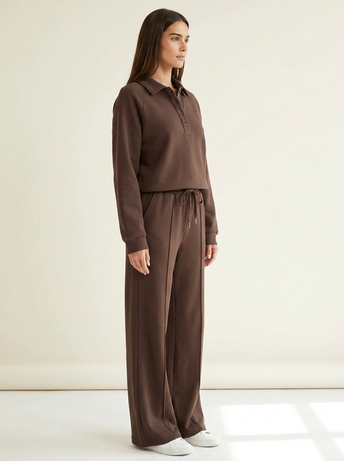 CleanGirlStore Collared Sweatshirt Set - Brown - Side