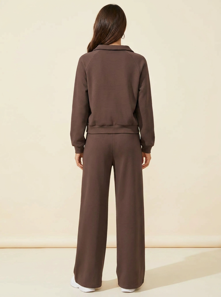 CleanGirlStore Collared Sweatshirt Set - Brown - Back