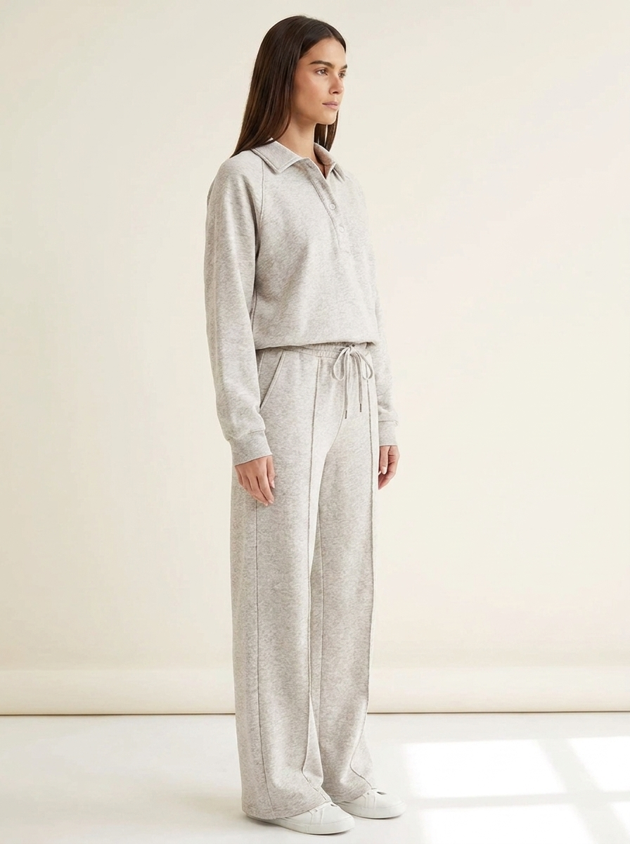 CleanGirlStore Collared Sweatshirt Set - Light Gray - Side