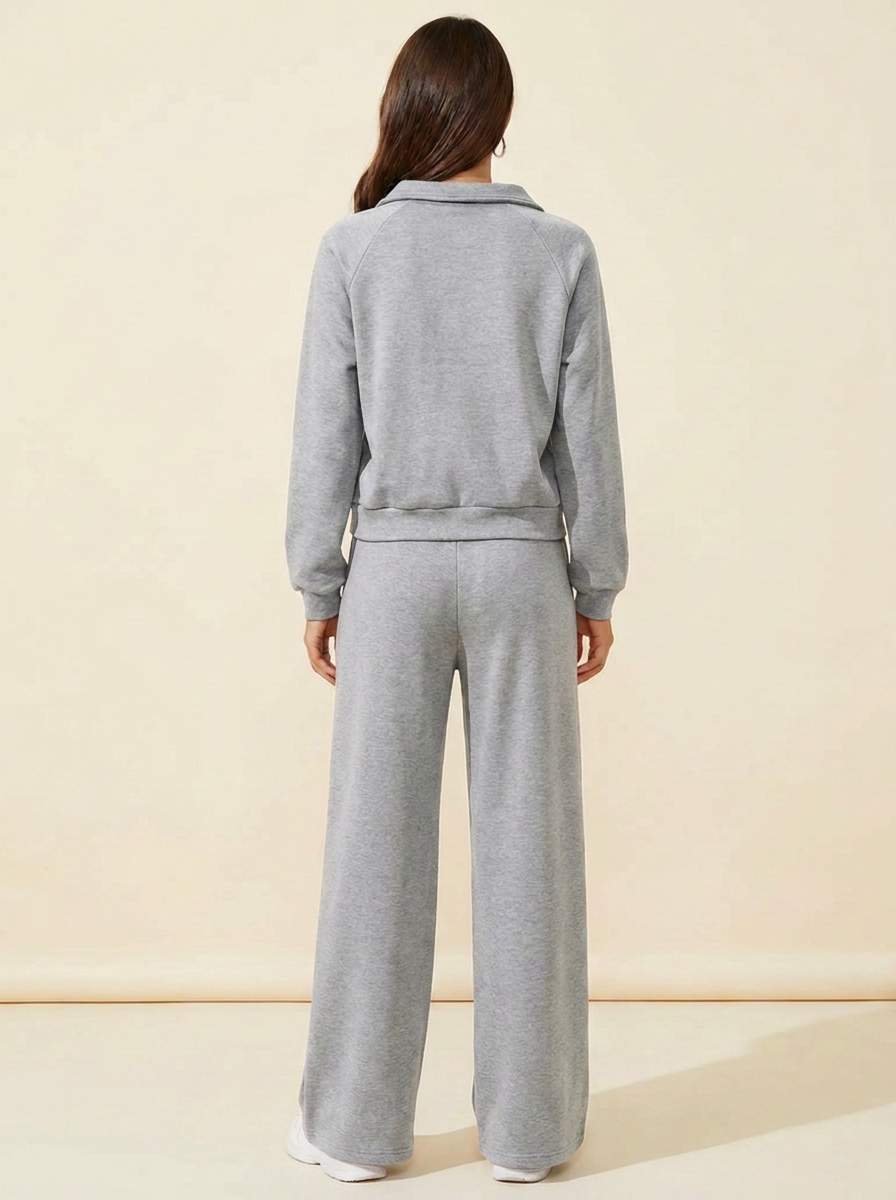 CleanGirlStore Collared Sweatshirt Set - Light Gray - Back