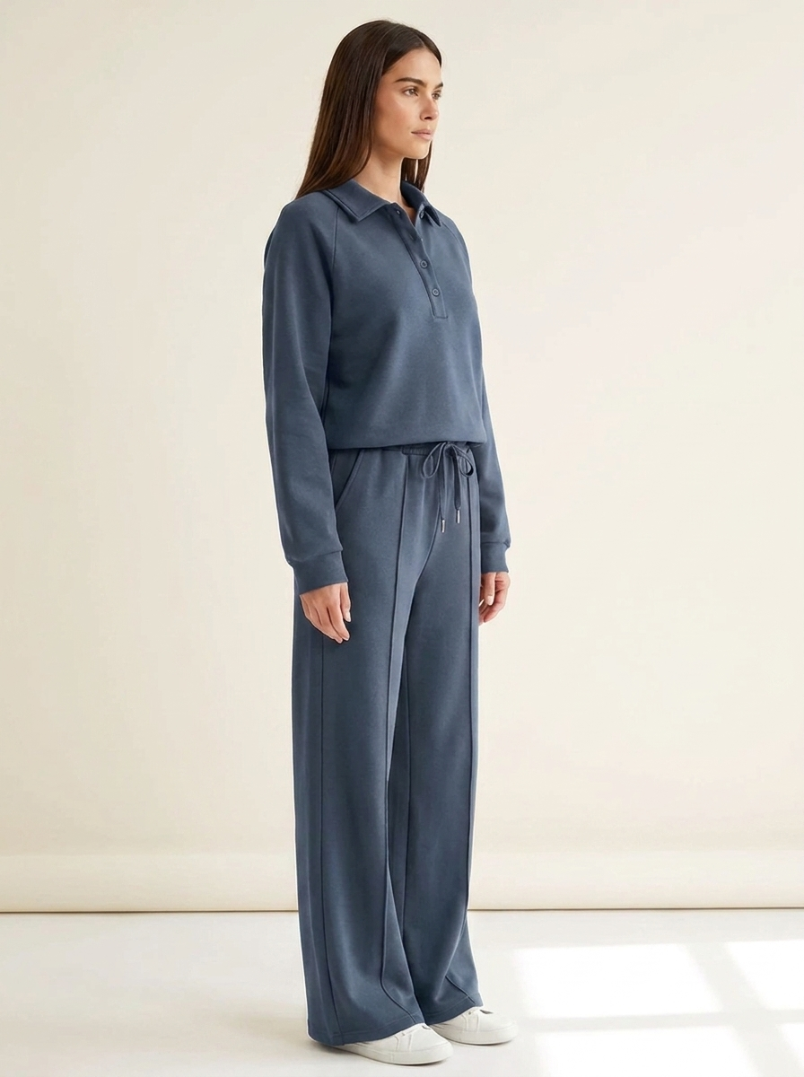 CleanGirlStore Collared Sweatshirt Set - Dusty Blue - Side