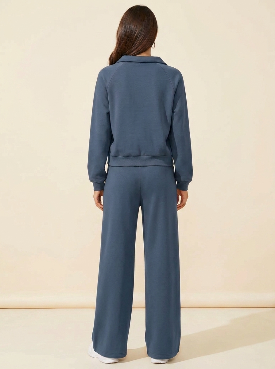 CleanGirlStore Collared Sweatshirt Set - Dusty Blue - Back