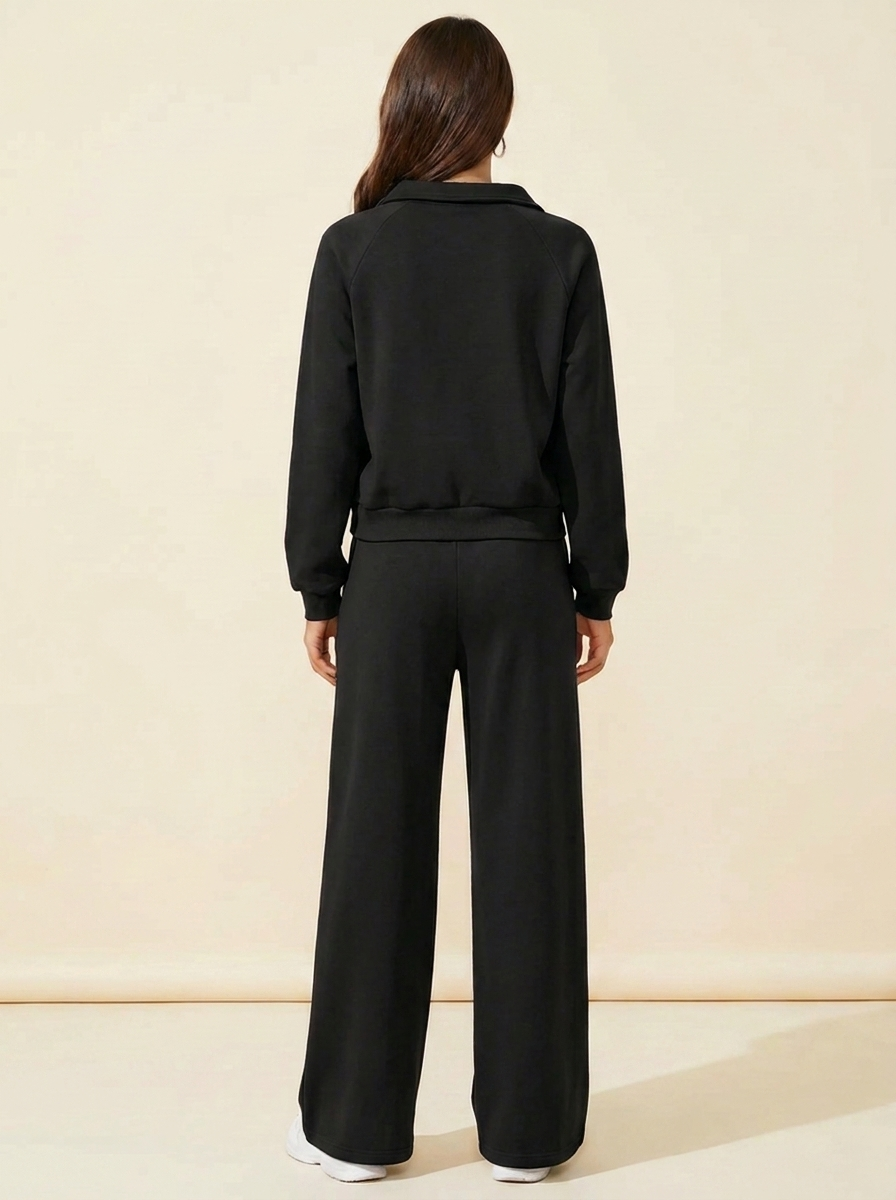 CleanGirlStore Collared Sweatshirt Set - Black - Back