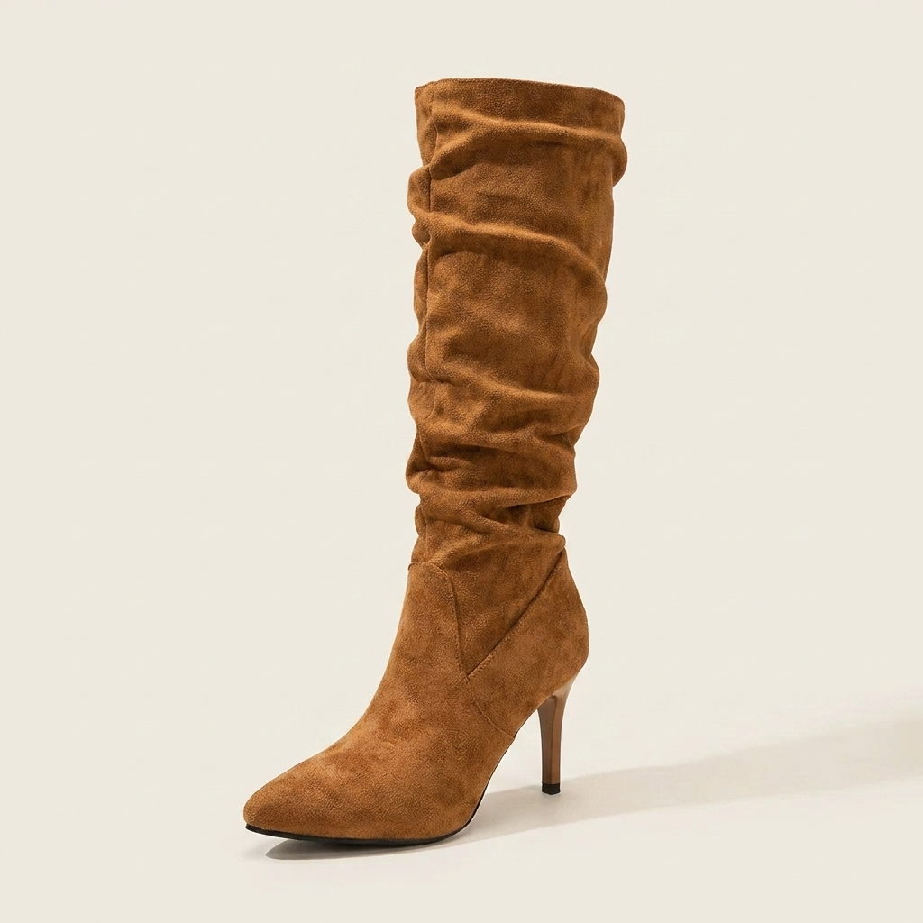 CleanGirlStore Point Toe Stiletto Boots - Brown - Single Front