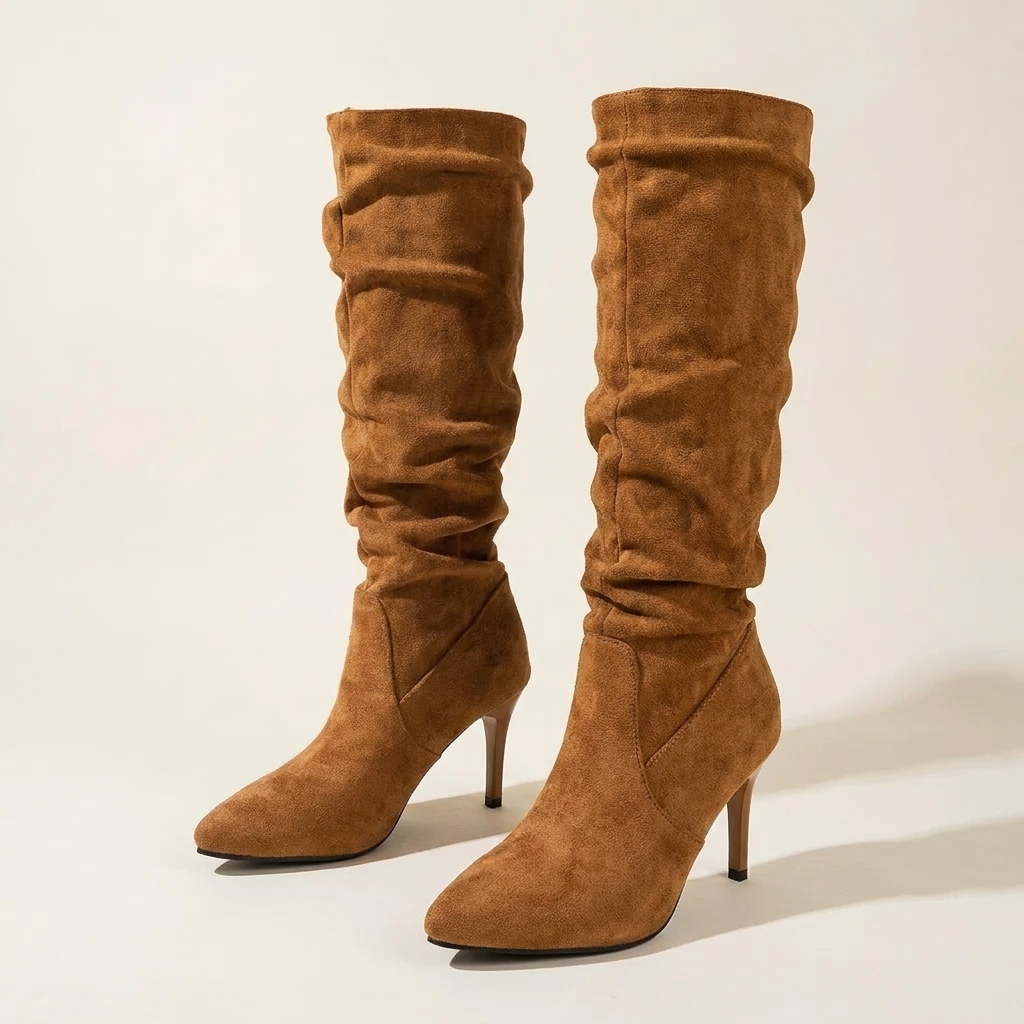 CleanGirlStore Point Toe Stiletto Boots - Brown - Pair Front