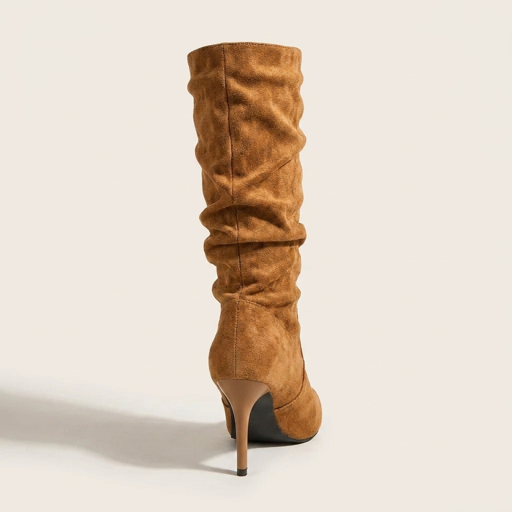 CleanGirlStore Point Toe Stiletto Boots - Brown - Back