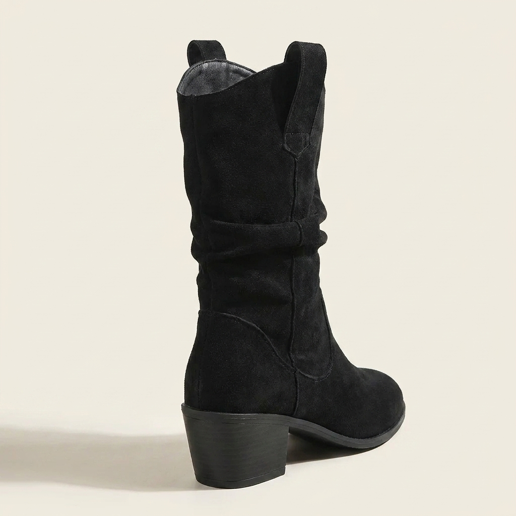 CleanGirlStore Suede Block Heels Boots - Black - Back