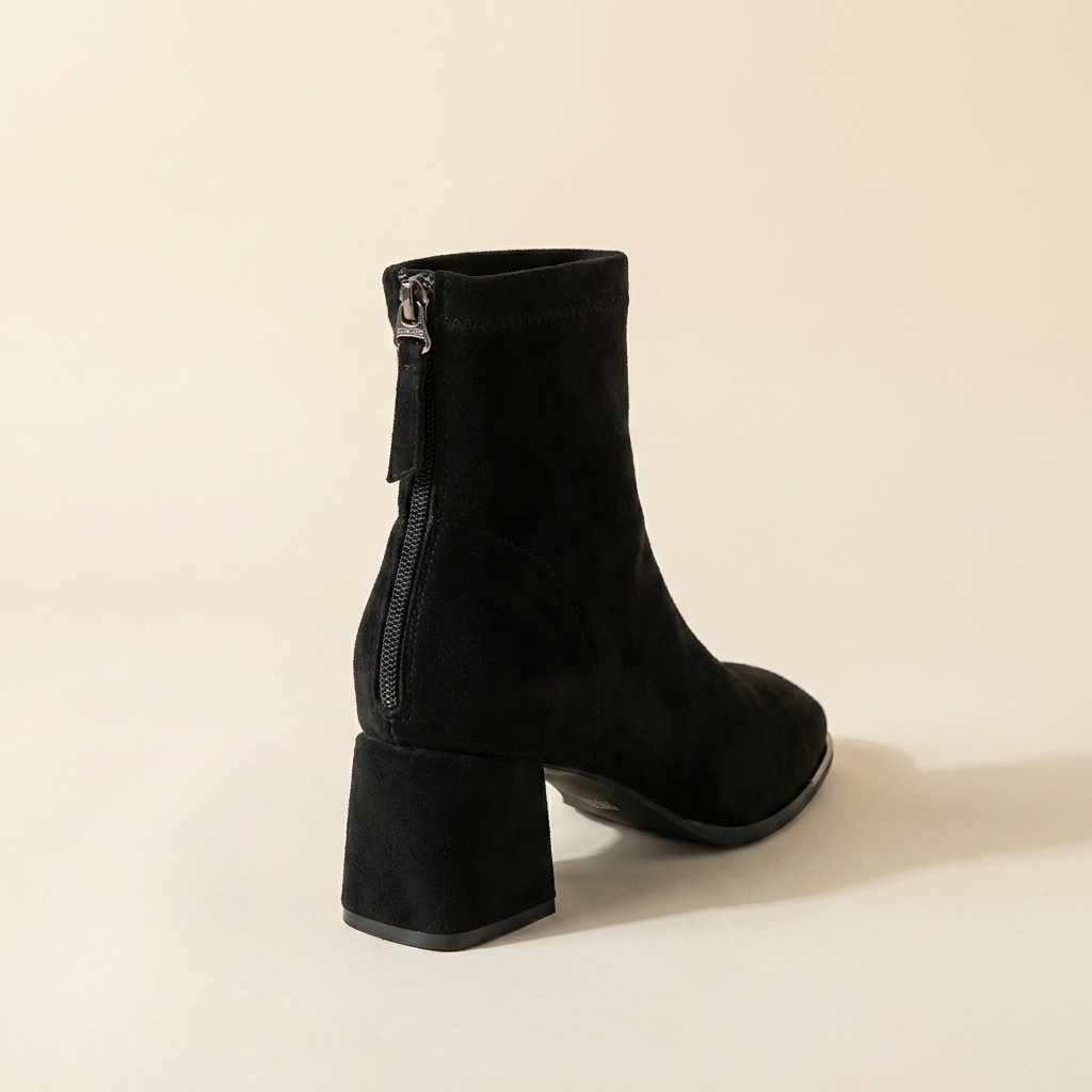 CleanGirlStore Square Toe Block Heels Boots - Black - Back