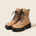 CleanGirlStore Lace-Up Ankle Combat Boots - Khaki - Pair Front