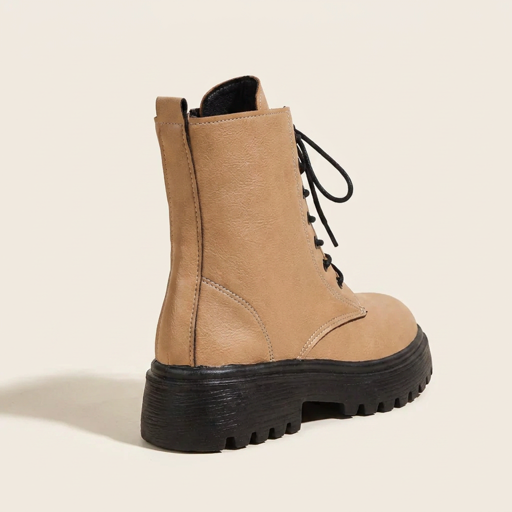 CleanGirlStore Lace-Up Ankle Combat Boots - Khaki - Back