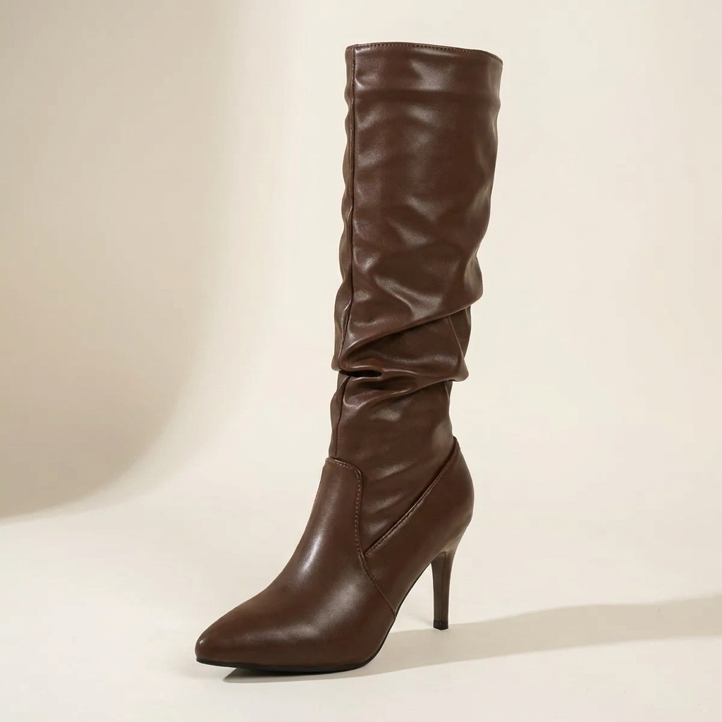 CleanGirlStore Point Toe Stiletto Boots - Brown - Single Front