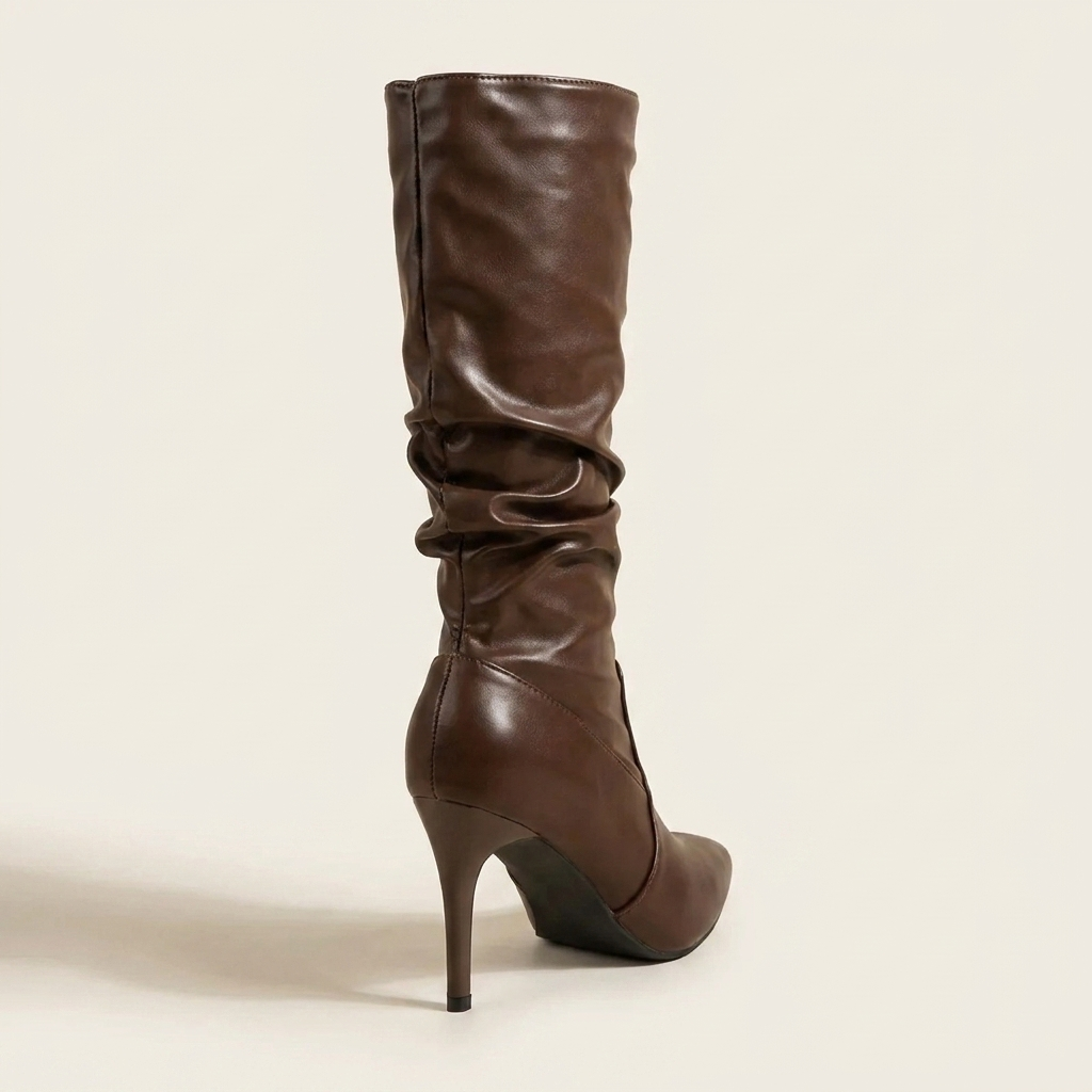 CleanGirlStore Point Toe Stiletto Boots - Brown - Back