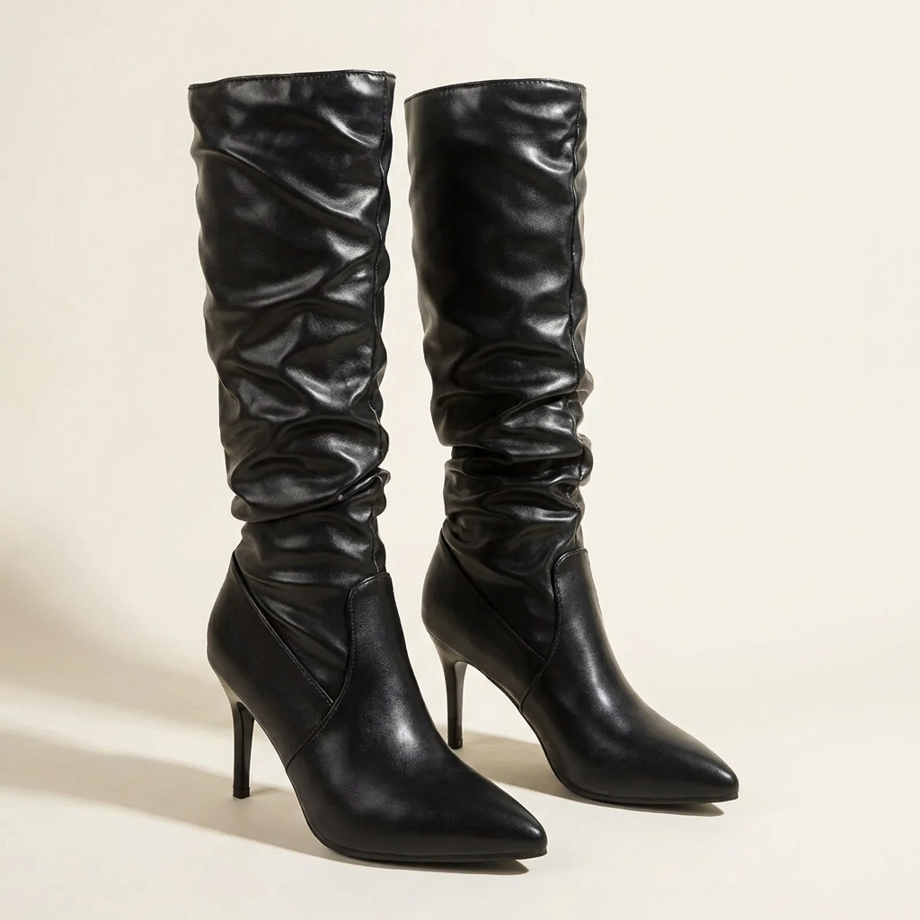 CleanGirlStore Point Toe Stiletto Boots - Black - Front