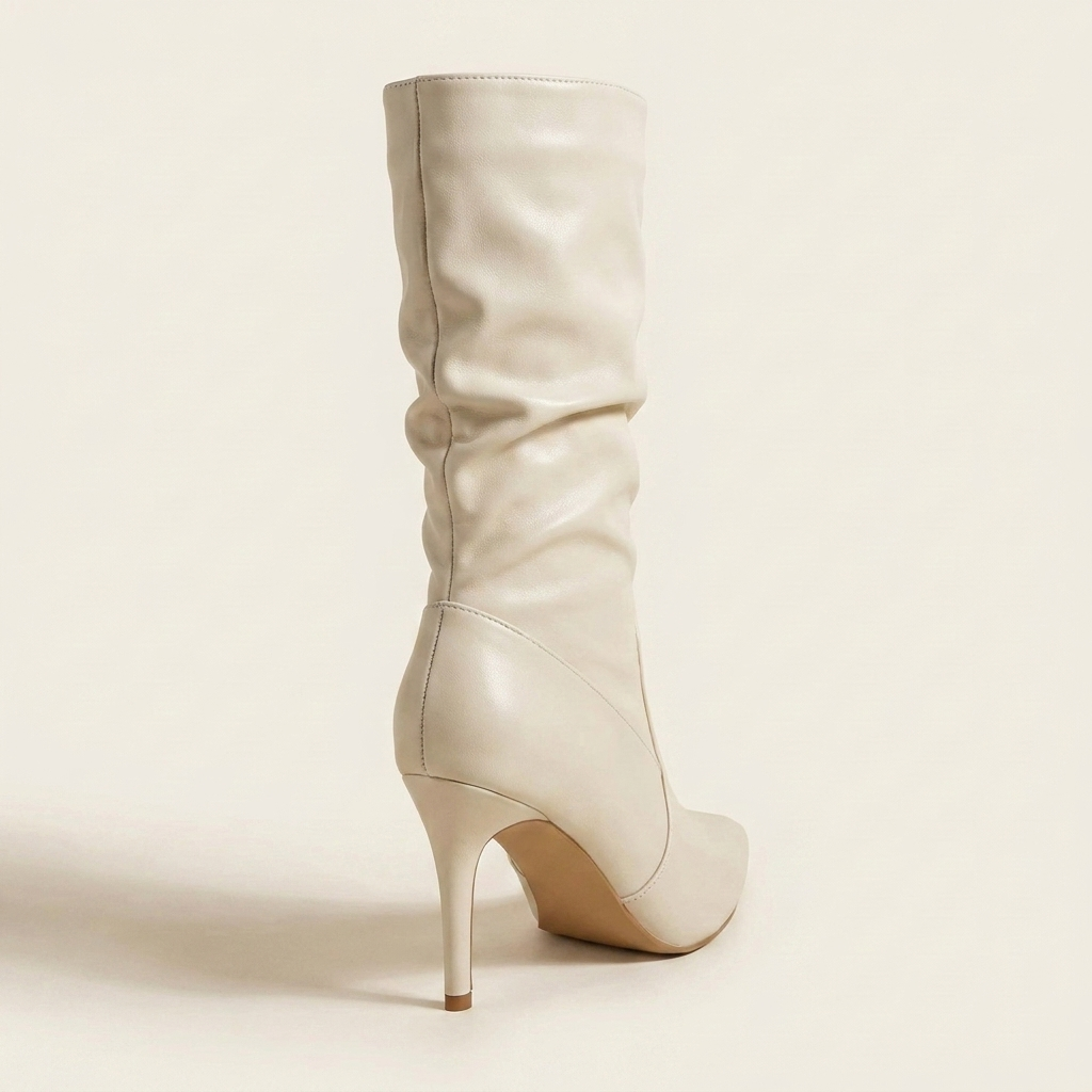 CleanGirlStore Point Toe Stiletto Boots - Off White - Back