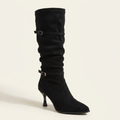 CleanGirlStore Point Toe Kitten Heels Boots - Black - Single Front