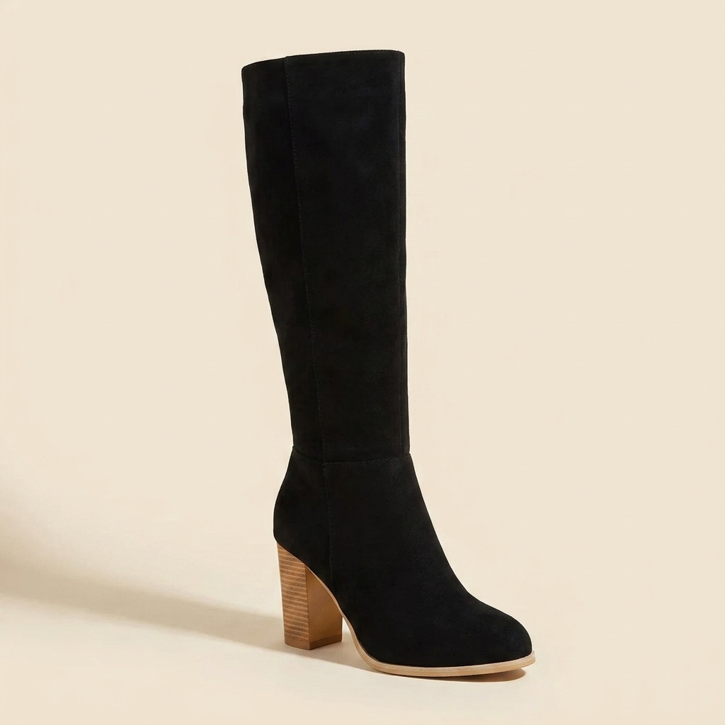 CleanGirlStore Point Toe Block Heels Boots - Black - Single Front