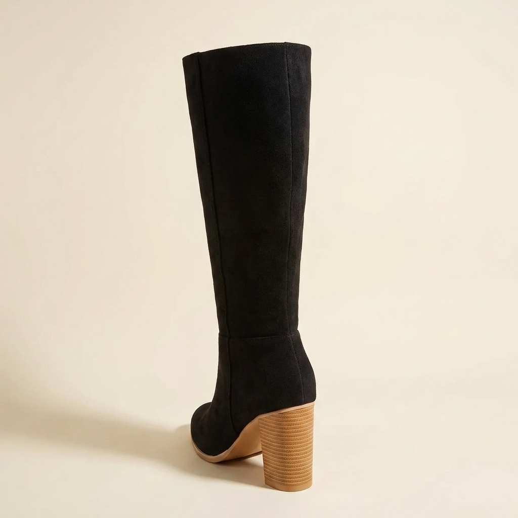 CleanGirlStore Point Toe Block Heels Boots - Black - Back