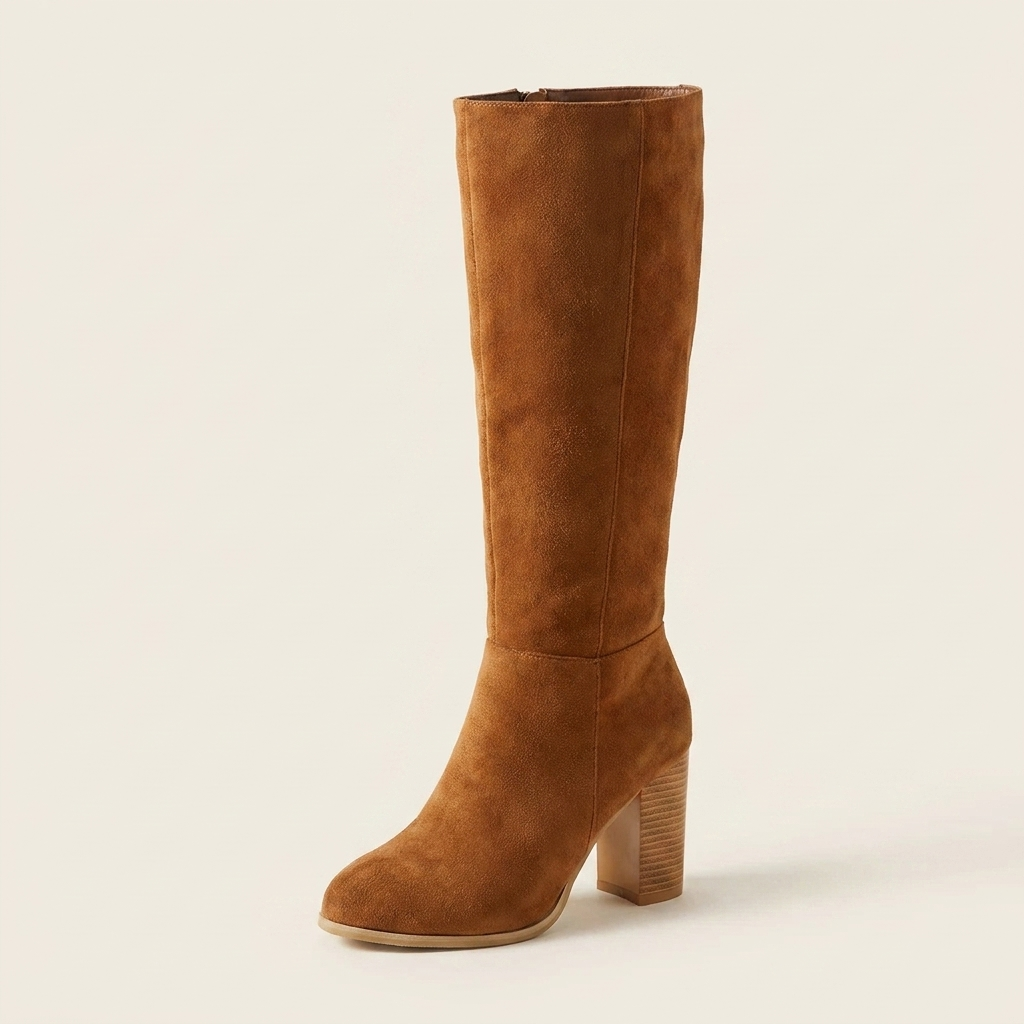 CleanGirlStore Point Toe Block Heels Boots - Brown - Single Front
