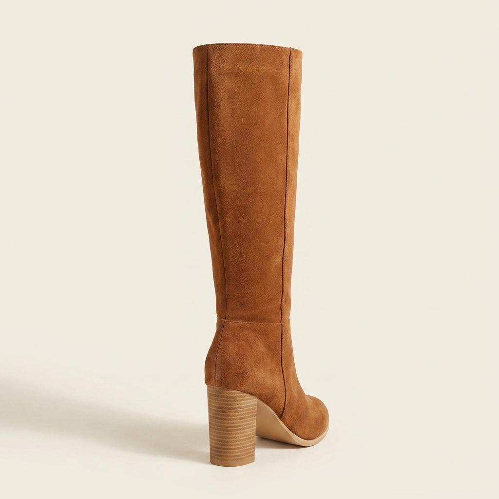 CleanGirlStore Point Toe Block Heels Boots - Brown - Back