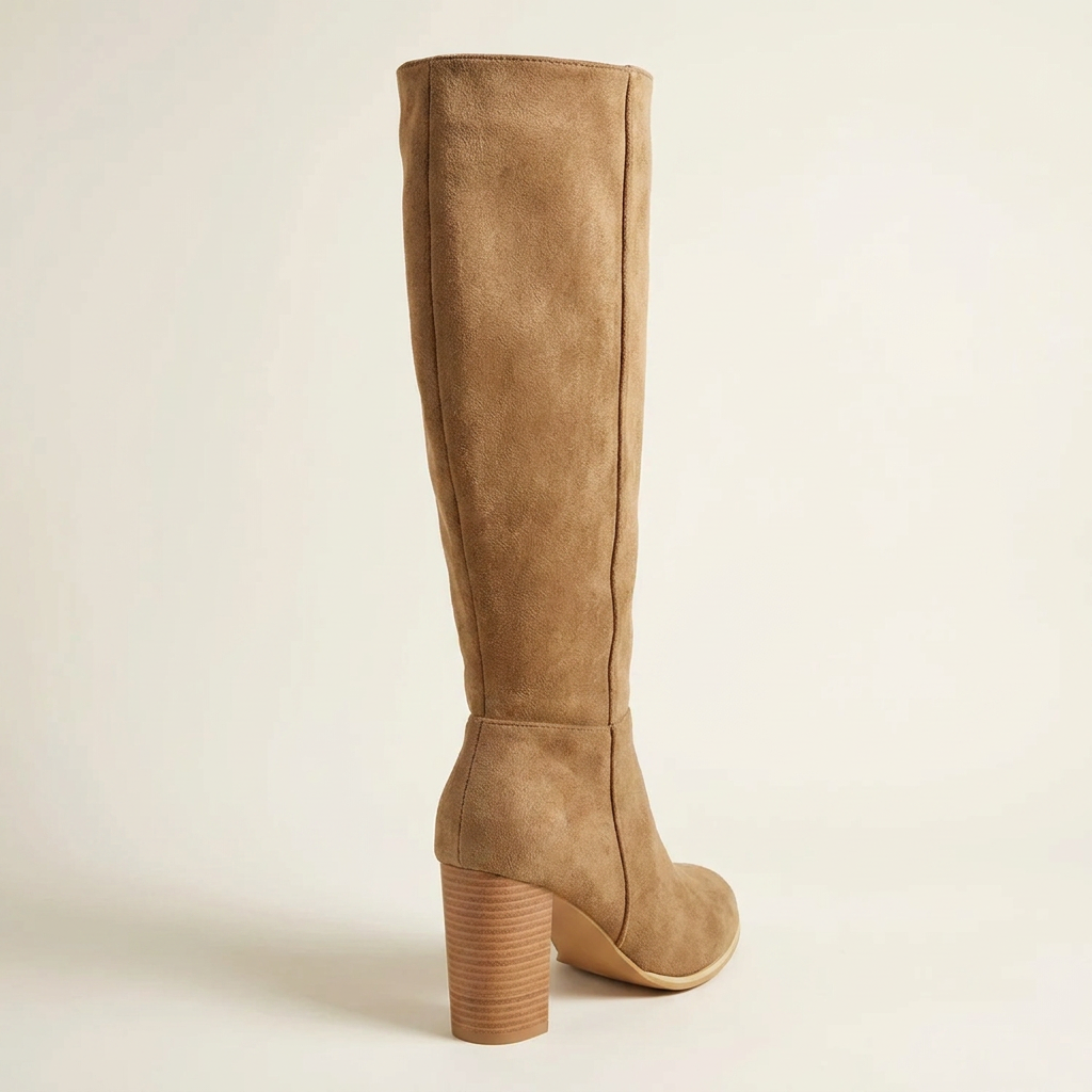 CleanGirlStore Point Toe Block Heels Boots - Khaki - Back