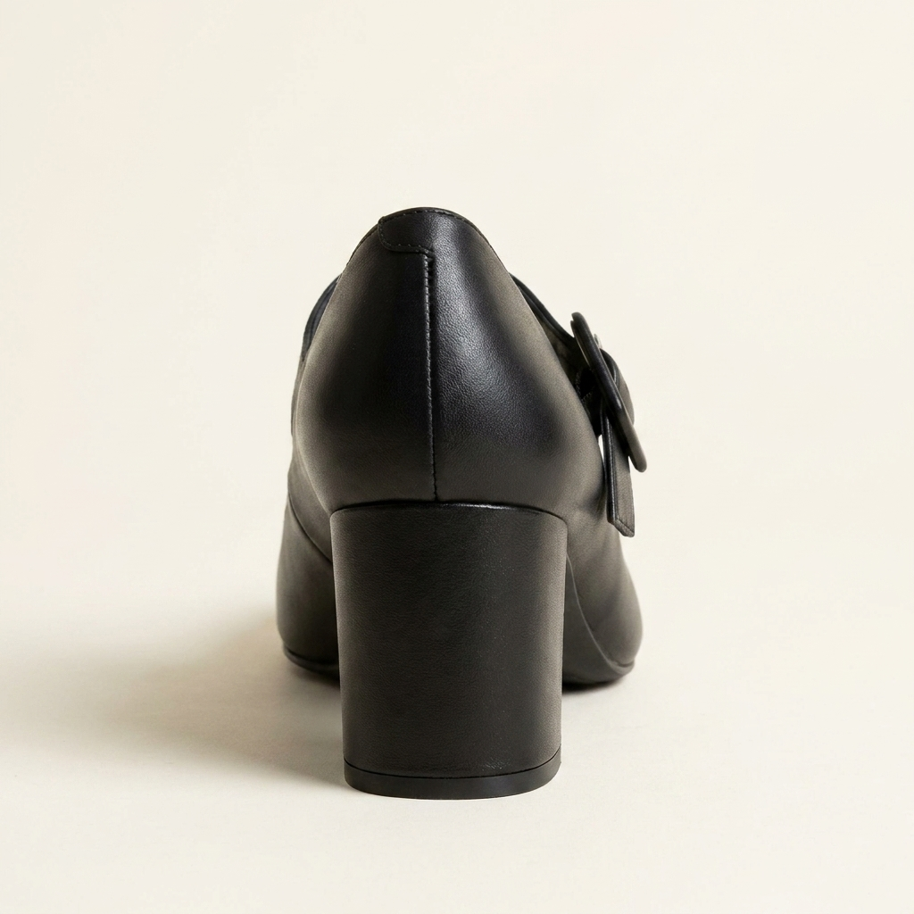 CleanGirlStore Buckle Block Heel Pumps - Black - Back