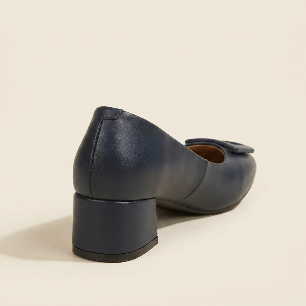 CleanGirlStore Buckle Block Heel Pumps - Dark Blue - Back