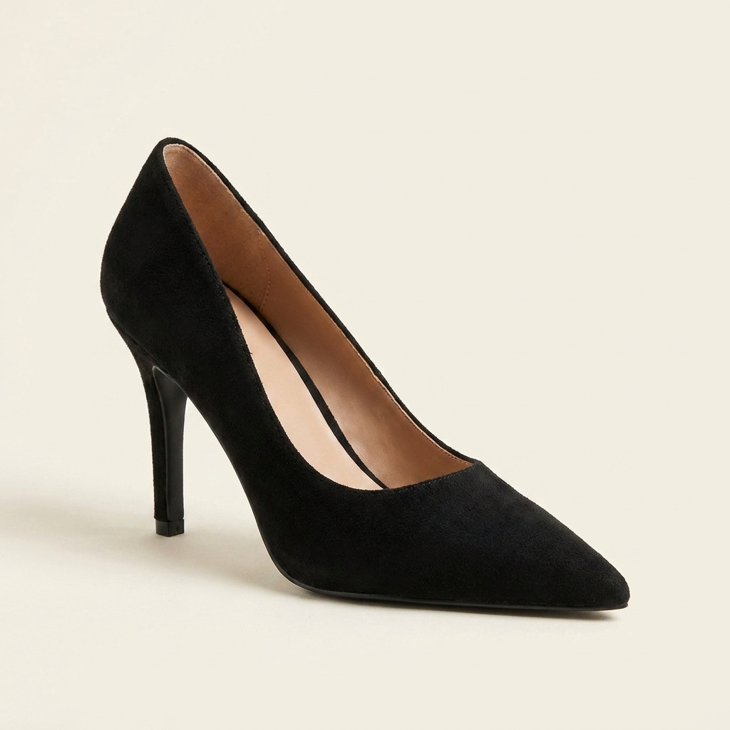 CleanGirlStore Faux Suede Point Toe Pumps - Black - Single Front