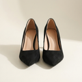 CleanGirlStore Faux Suede Point Toe Pumps - Black - Front