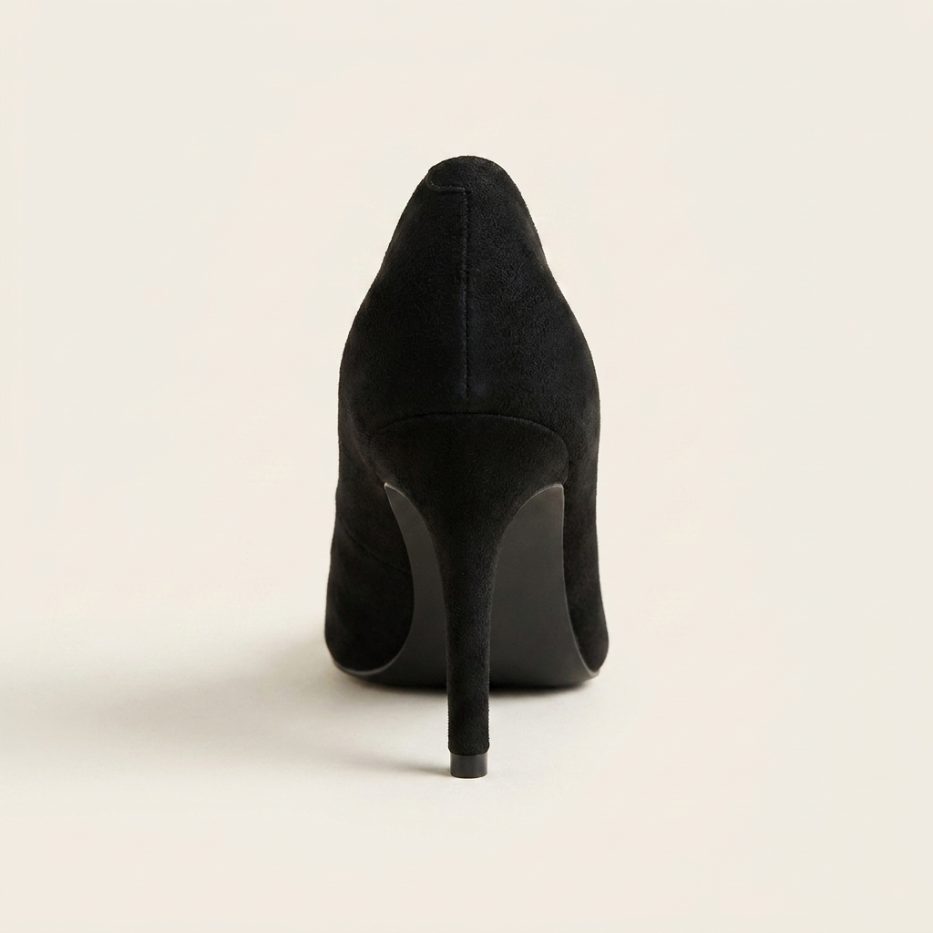 CleanGirlStore Faux Suede Point Toe Pumps - Black - Back