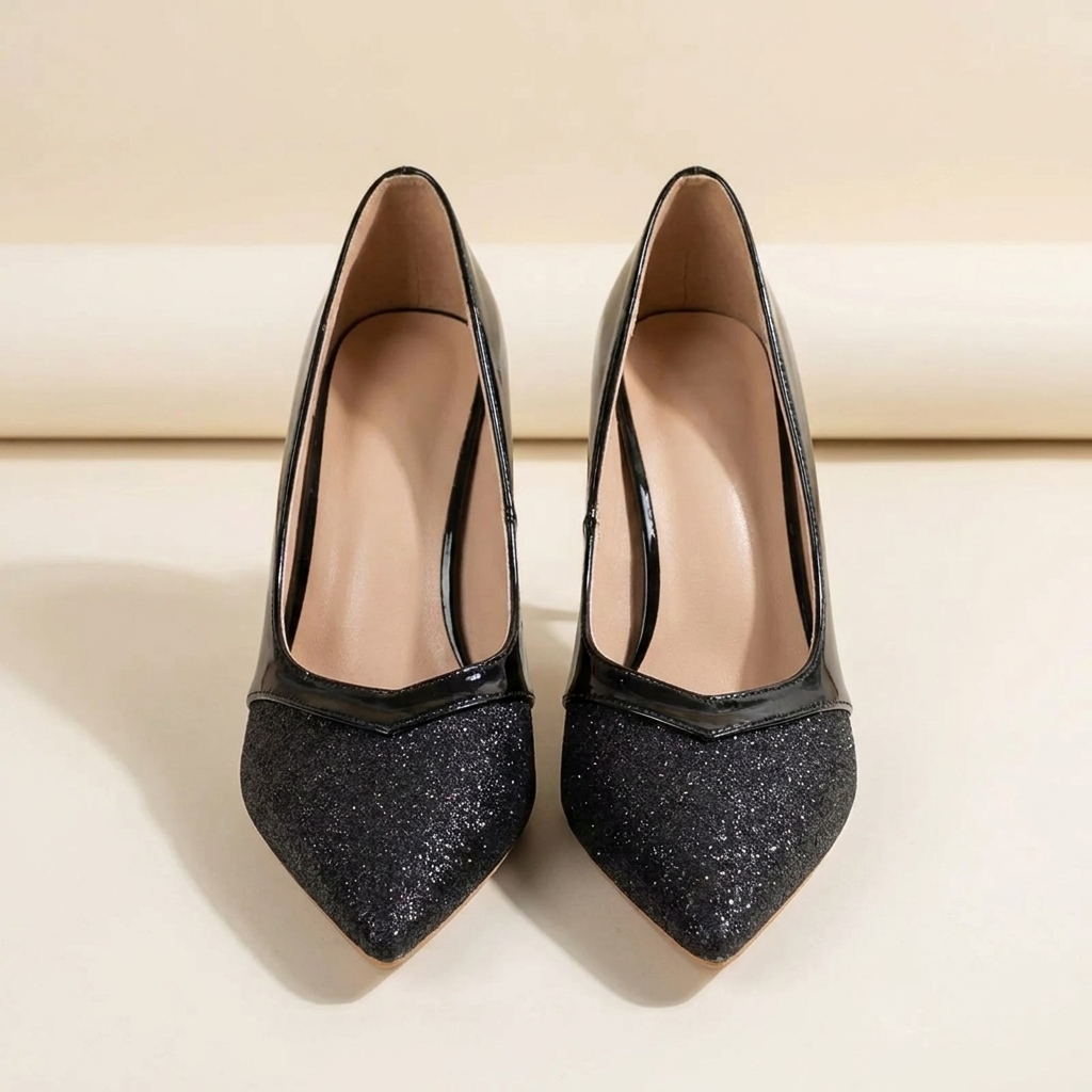 CleanGirlStore Point Toe Stiletto Pumps - Black - Front