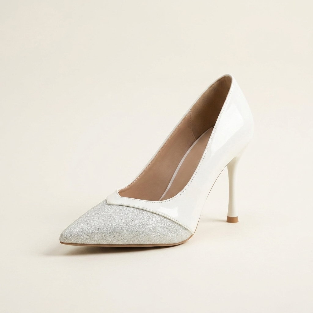 CleanGirlStore Point Toe Stiletto Pumps - White - Single Front