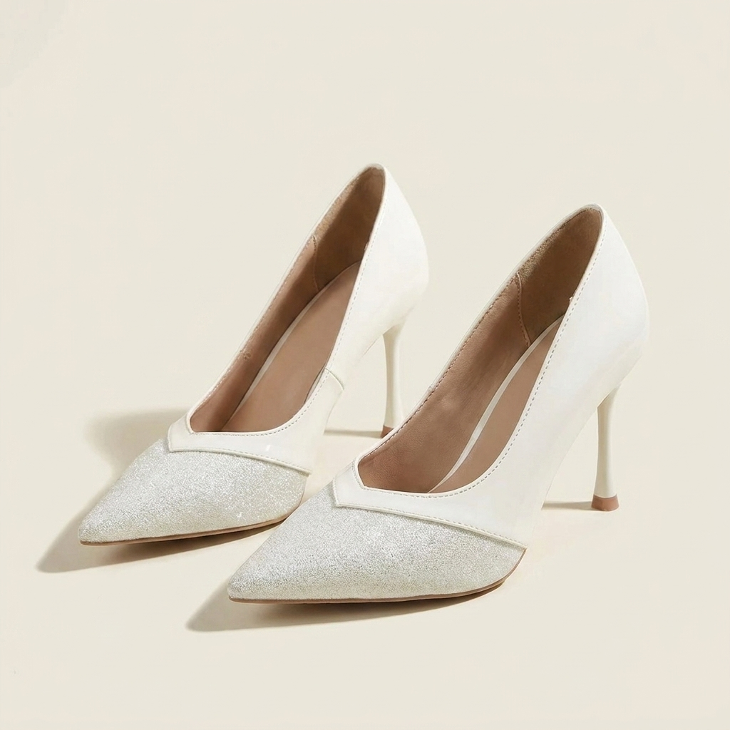 CleanGirlStore Point Toe Stiletto Pumps - White - Front