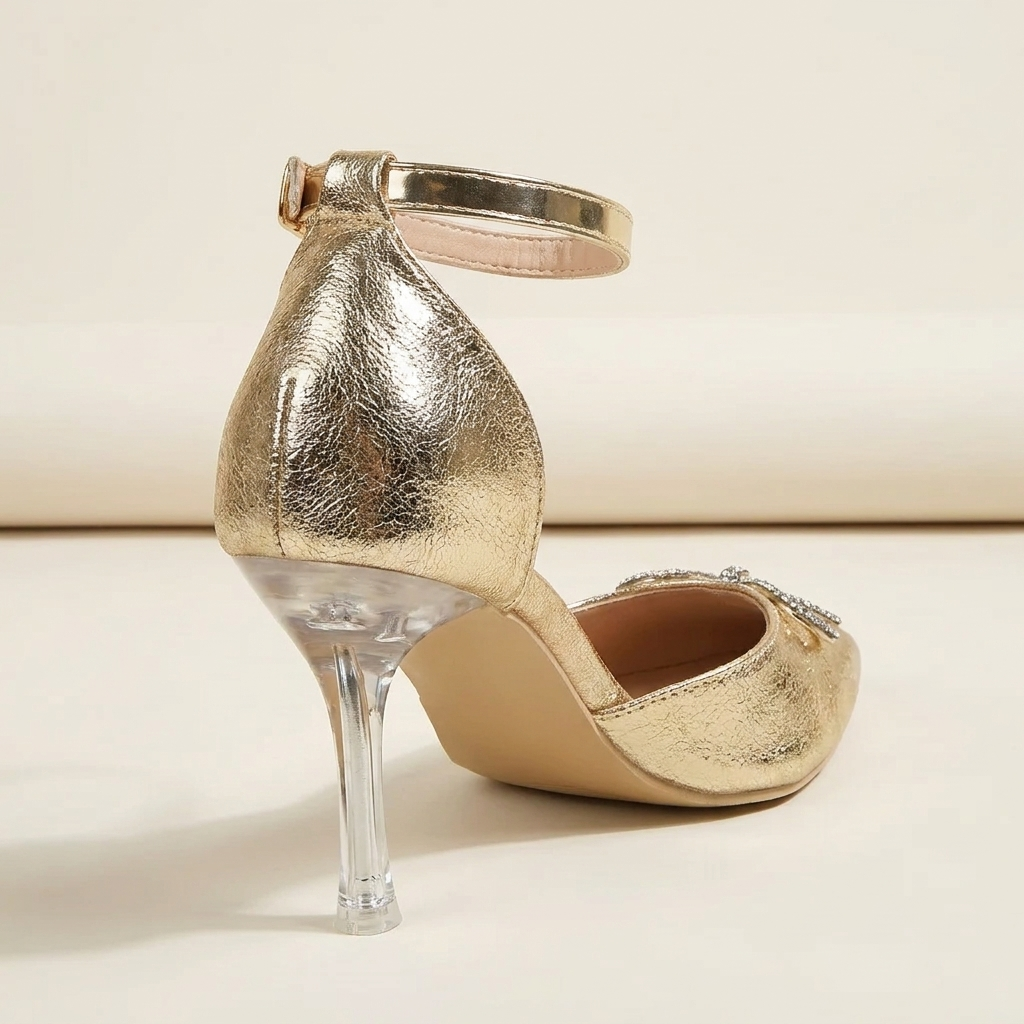 CleanGirlStore Bow Point Toe Pumps - Gold - Back