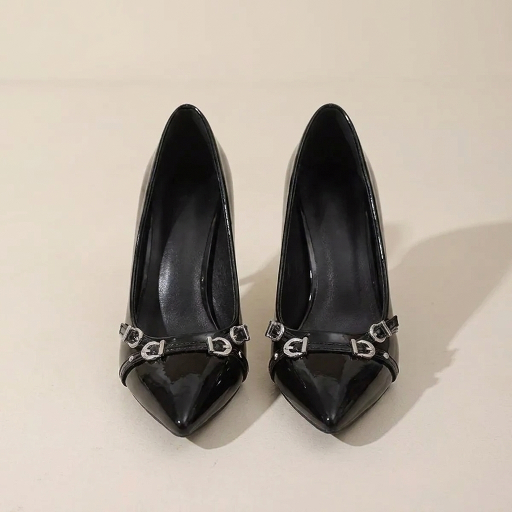 CleanGirlStore Point Toe High Heels Pumps - Black - Front