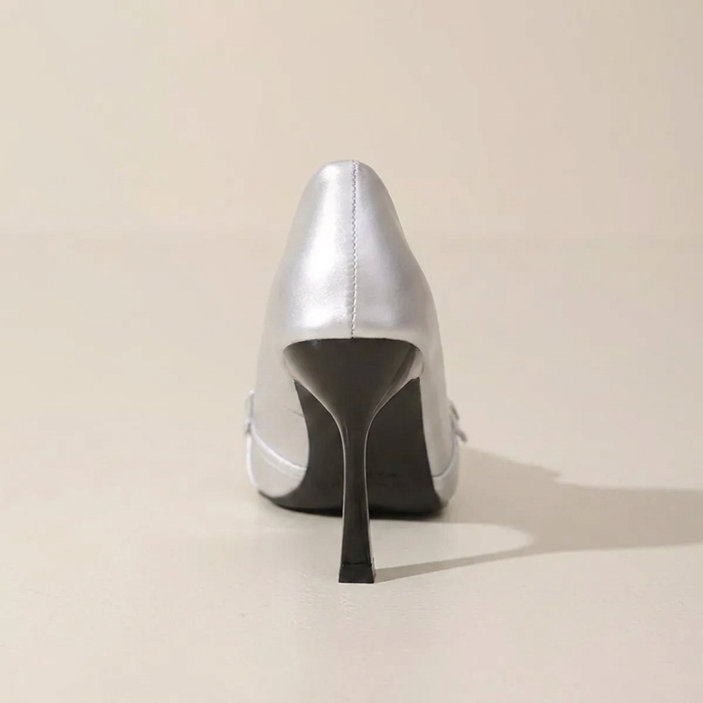 CleanGirlStore Point Toe High Heels Pumps - Silver - Back